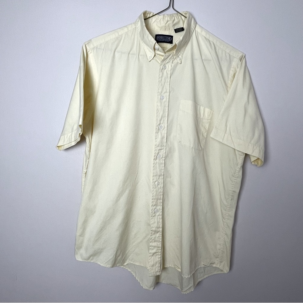 Land’s End Dress Shirt Button Down Collar Short Sleeves Yellow Size 16-1/2.